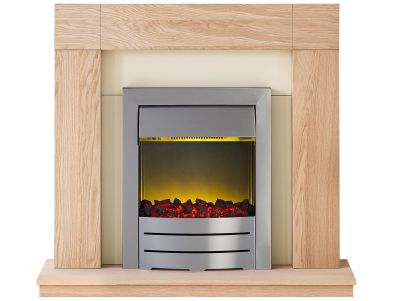 Adam Malmo Fireplace Suite in Oak with Colorado Electric Fire in Brushed Steel, 39 Inch