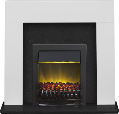 Adam Miami Fireplace Suite in Pure White and Granite with Blenheim Electric Fire in Black, 48 Inch