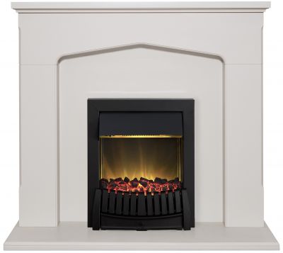 Adam Cotswold Fireplace Suite in Stone Effect with Elan Electric Fire in Black, 48 Inch