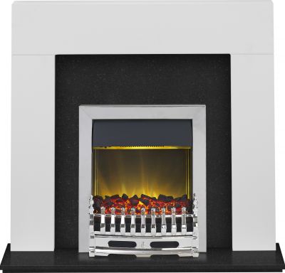 Adam Miami Fireplace Suite in Pure White and Granite with Blenheim Electric Fire in Chrome, 48 Inch