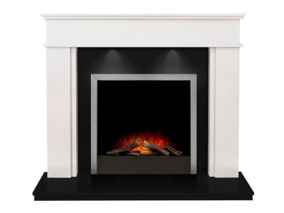 Portland in White Stone & Black Granite with Adam Ontario Electric Fire in Brushed Steel , 54 Inch