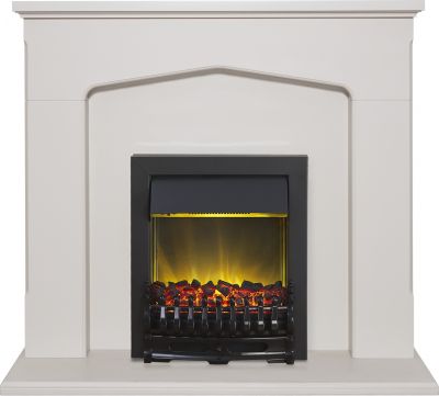 Adam Cotswold Fireplace Suite in Stone Effect with Blenheim Electric Fire in Black, 48 Inch