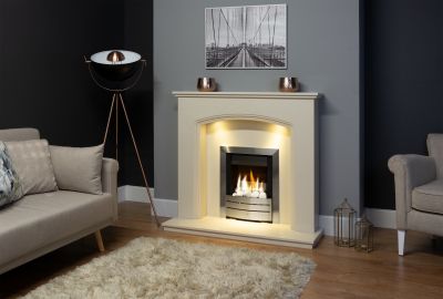 Aurora 48" Venice Marble Fire Surround - 3" Rebate With Lights & Switch - Beige Stone