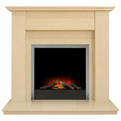 Trinity Fireplace in Beige Stone with Adam Ontario Electric Fire in Brushed Steel , 48 Inch