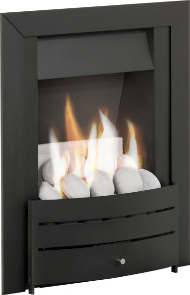 Adam Hera Slimline Gas Fire in Black with Pebble Bed