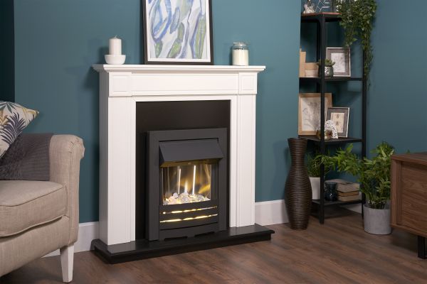 Adam Georgian Fireplace Suite in Pure White with Helios Electric Fire in Black, 39 Inch