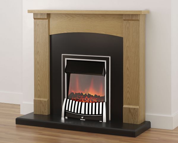 Adam Lonsdale Fireplace Suite in Oak with Elan Electric Fire in Chrome, 48 Inch