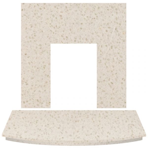Adam Marble Back Panel and Curved Hearth Set in Beige Stone, 54 Inch