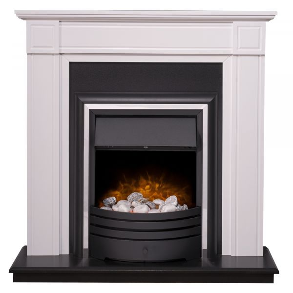 Adam Georgian Fireplace Suite in Pure White & Black with Cambridge 6-in-1 Electric Fire in Black, 39 Inch