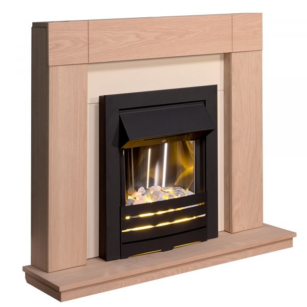 Adam Malmo in Oak & Black/Cream with Helios Electric Fire in Black, 39 Inch