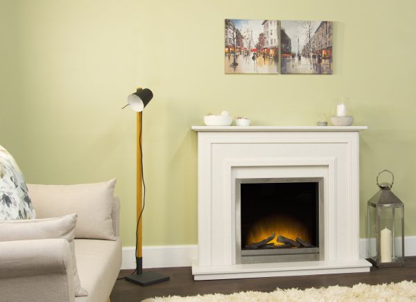 The Edmonton Fireplace in Perola with Adam Ontario Electric Fire in Brushed Steel, 48 Inch