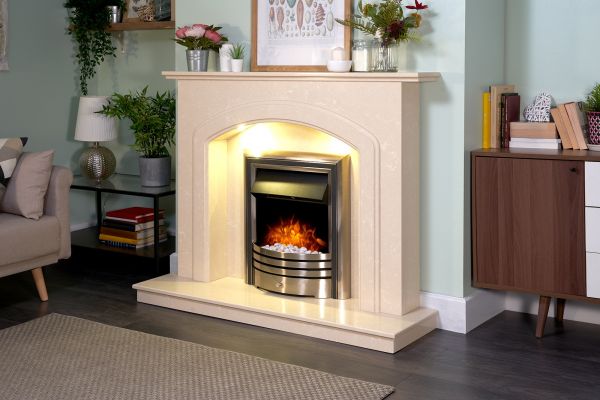 Adam Lincoln Fireplace Suite in Roman Stone with Astralis 6-in-1 Electric Fire in Chrome, 54 Inch