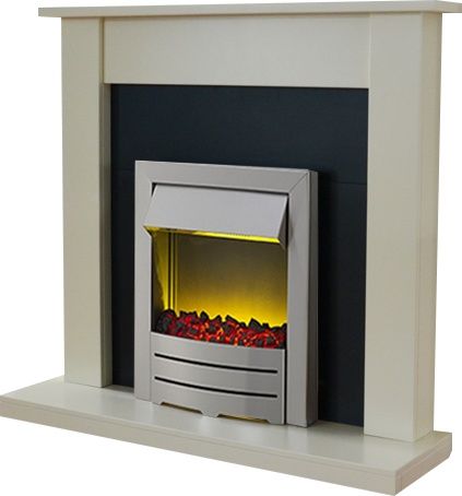 Adam Sutton Fireplace Suite in Cream with Colorado Electric Fire in Brushed Steel, 43 Inch