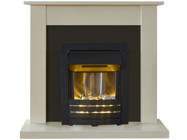 Adam Sutton Fireplace Suite in Cream with Helios Electric Fire in Black, 43 Inch