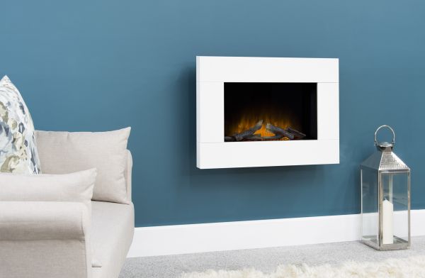 Adam Carina Electric Wall Mounted Fire with Remote Control in Pure White, 32 Inch