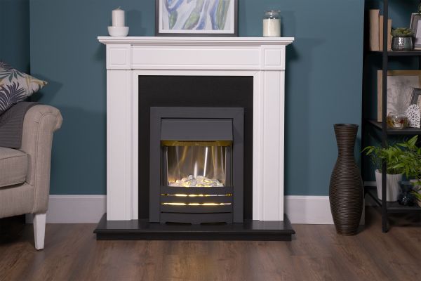 Adam Georgian Fireplace Suite in Pure White with Helios Electric Fire in Black, 39 Inch
