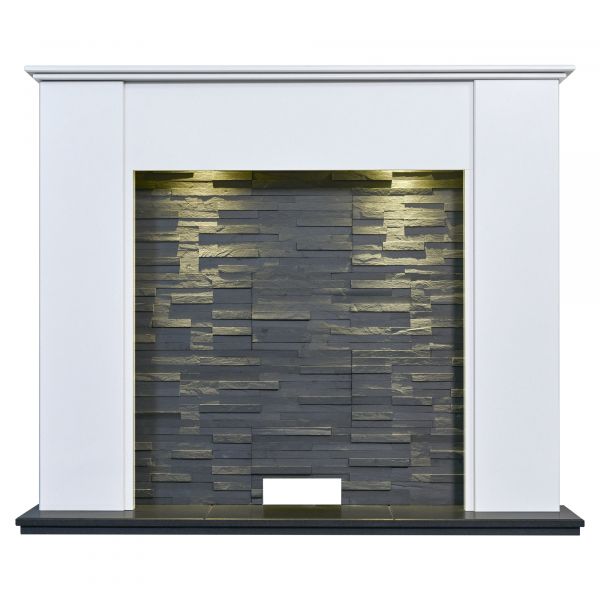 Adam Montara Stove Fireplace in Crystal White with Downlights, 54 Inch
