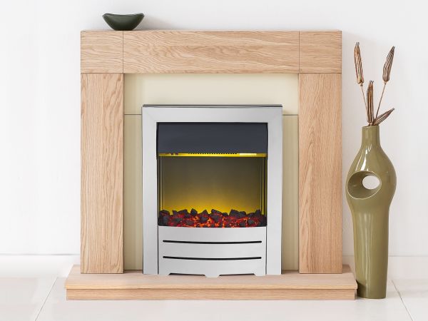 Adam Malmo Fireplace Suite in Oak with Colorado Electric Fire in Chrome, 39 Inch