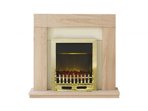 Adam Malmo Fireplace Suite in Oak with Blenheim Electric Fire in Brass, 39 Inch
