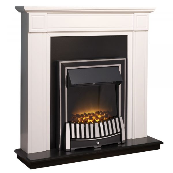 Adam Georgian Fireplace Suite in Pure White with Elan Electric Fire in Chrome, 39 Inch