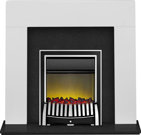 Adam Miami Fireplace Suite in Pure White and Granite with Elan Electric Fire in Chrome, 48 Inch