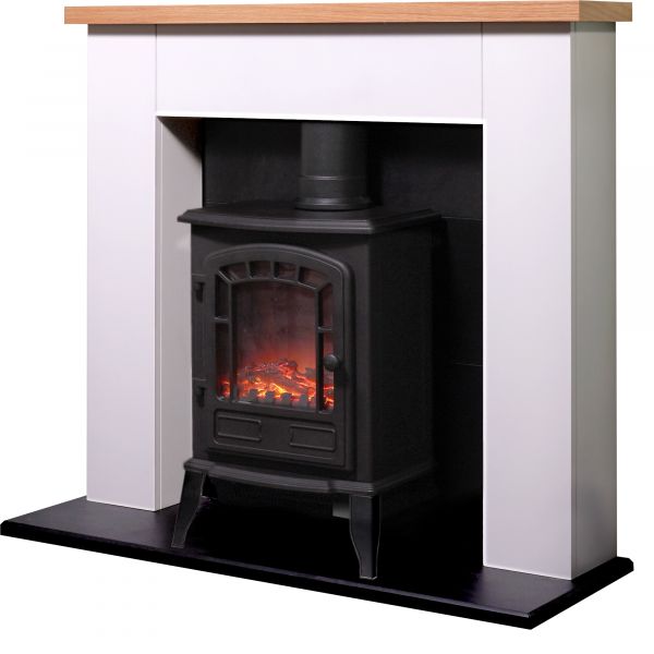 Adam Chester Stove Suite in Pure White with Ripon Electric Stove in Black, 39 Inch
