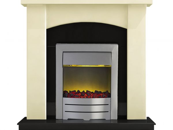Adam Holden Fireplace Suite in Cream with Colorado Electric Fire in Brushed Steel, 39 Inch