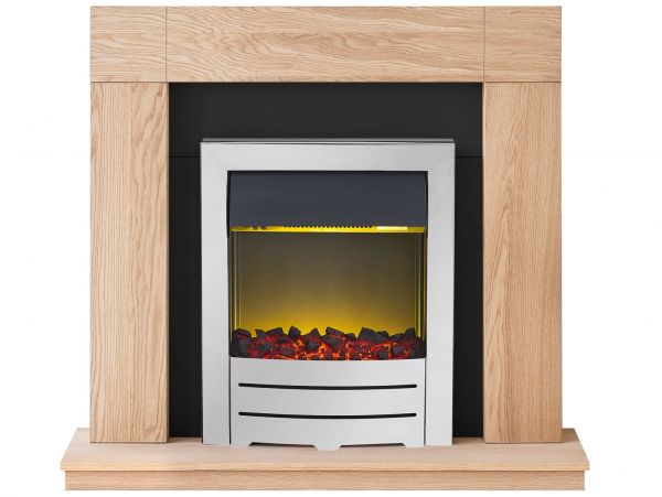 Adam Malmo Fireplace Suite in Oak with Colorado Electric Fire in Chrome, 39 Inch