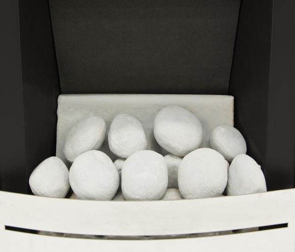 Adam Hera Slimline Gas Fire in Brushed Steel with Pebble Bed