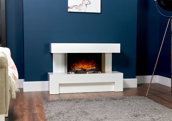 Adam Alcor Electric Fireplace Suite with Remote Control in Pure White, 43 Inch