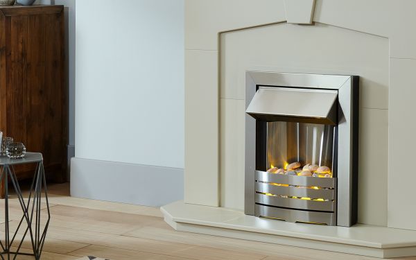 Adam Helios Electric Fire in Brushed Steel