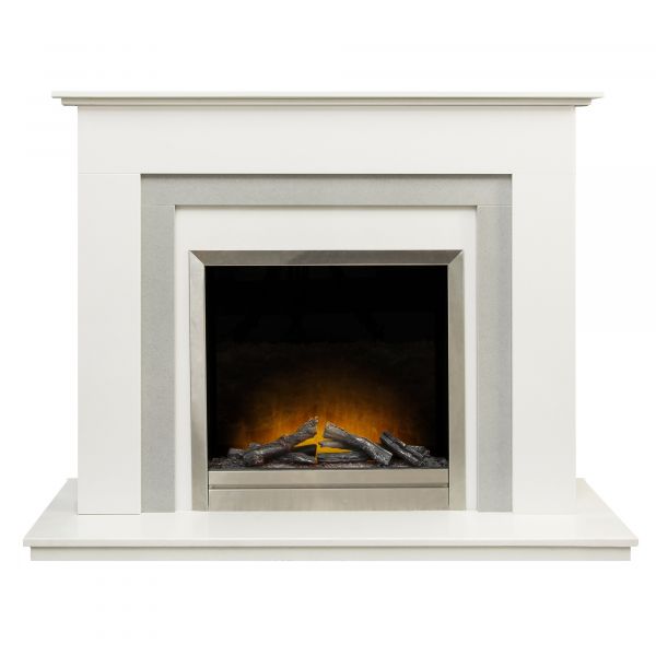The Monterrey Fireplace in Crystal White with Adam Ontario Electric Fire in Brushed Steel, 48 Inch