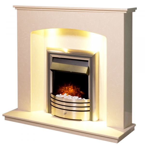 Adam Valetta Fireplace Suite in Roman Stone with Astralis 6-in-1 Electric Fire in Chrome, 48 Inch
