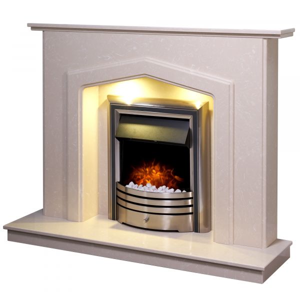 Adam Barrington Fireplace Suite in Roman Stone with Astralis 6-in-1 Electric Fire in Chrome, 54 Inch