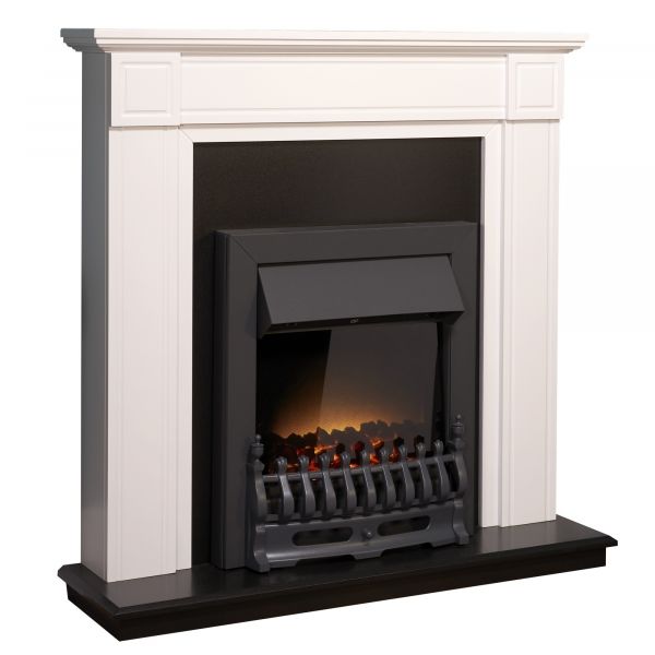 Adam Georgian Fireplace Suite in Pure White with Blenheim Electric Fire in Black, 39 Inch