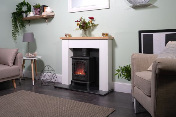 Adam Chester Stove Suite in Pure White with Ripon Electric Stove in Black, 39 Inch