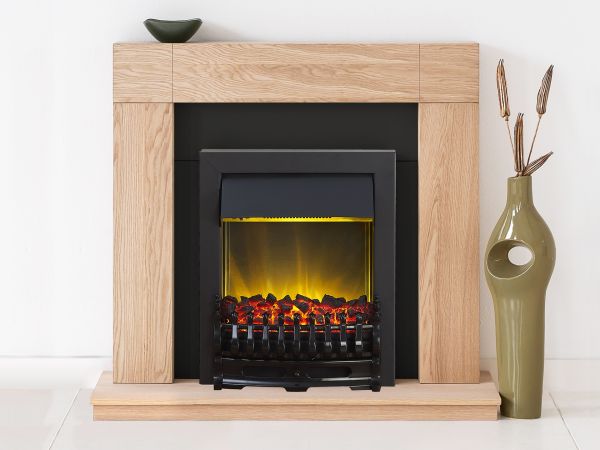 Adam Malmo Fireplace Suite in Oak with Blenheim Electric Fire in Black, 39 Inch