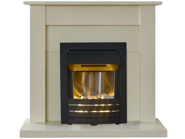 Adam Sutton Fireplace Suite in Cream with Helios Electric Fire in Black, 43 Inch