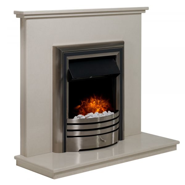 Adam Ashlea Fireplace Suite in Beige Stone with Astralis 6-in-1 Electric Fire in Chrome, 40 Inch
