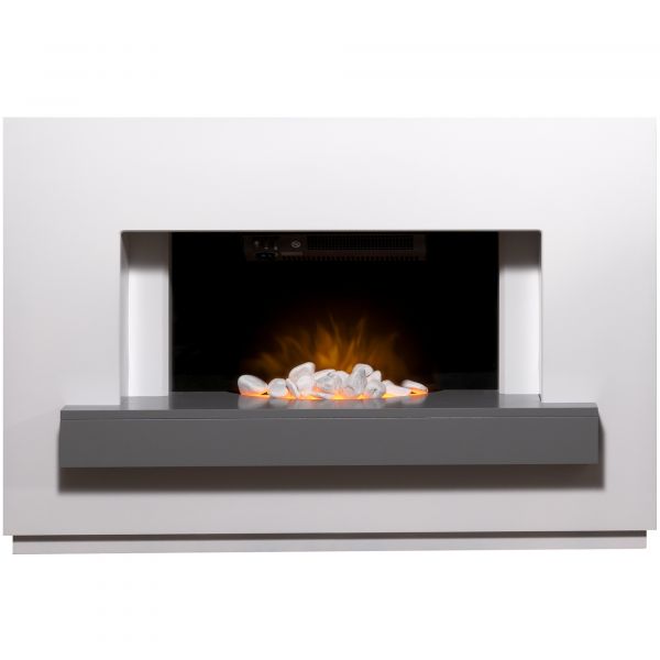 Adam Sambro Fireplace Suite in Pure White with Grey Shelf, 46 Inch