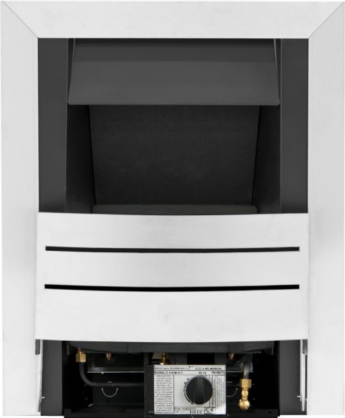 Adam Hera Slimline Gas Fire in Brushed Steel with Coal Bed