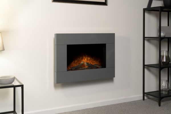 Adam Carina Electric Wall Mounted Fire with Remote Control in Satin Grey, 32 Inch