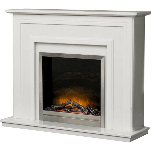 The Edmonton Fireplace in Perola with Adam Ontario Electric Fire in Brushed Steel, 48 Inch