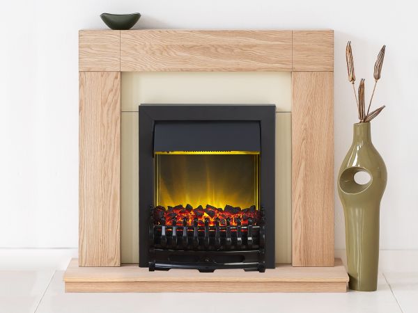 Adam Malmo Fireplace Suite in Oak with Blenheim Electric Fire in Black, 39 Inch