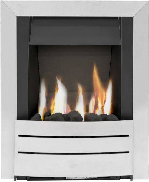 Adam Hera Slimline Gas Fire in Brushed Steel with Coal Bed