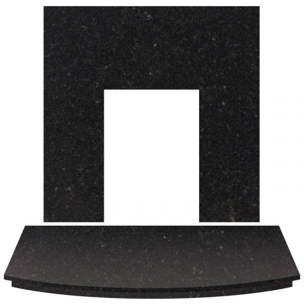 Adam Granite Stone Back Panel and Curved Hearth Set in Black, 54 Inch