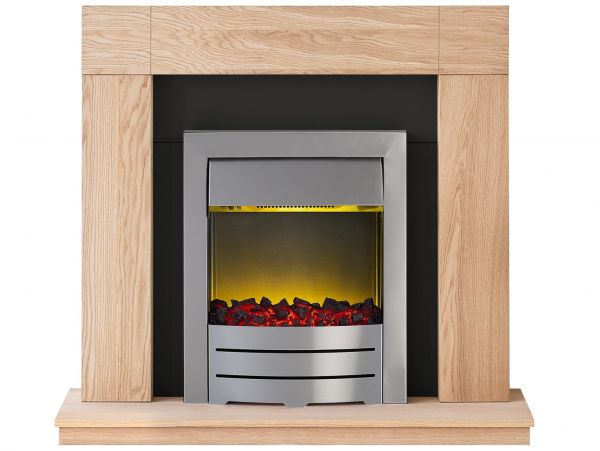 Adam Malmo Fireplace Suite in Oak with Colorado Electric Fire in Brushed Steel, 39 Inch