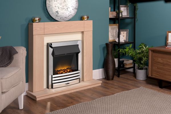 Adam Malmo in Oak & Black/Cream with Eclipse Electric Fire in Chrome, 39 Inch