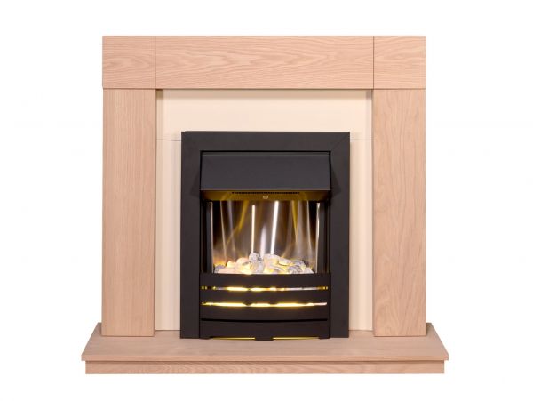 Adam Malmo in Oak & Black/Cream with Helios Electric Fire in Black, 39 Inch