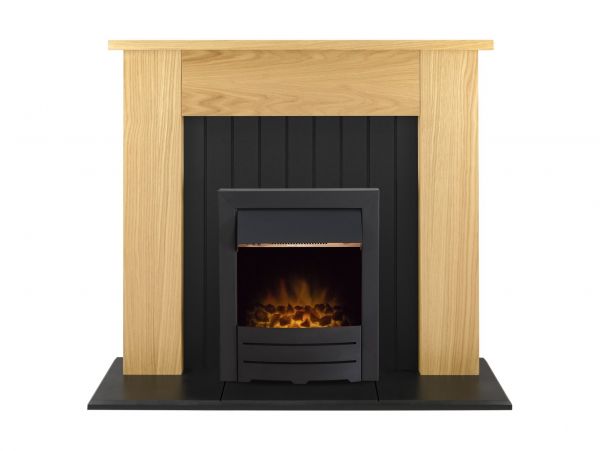Adam Chessington Fireplace Suite in Oak with Colorado Electric Fire in Black, 48 Inch
